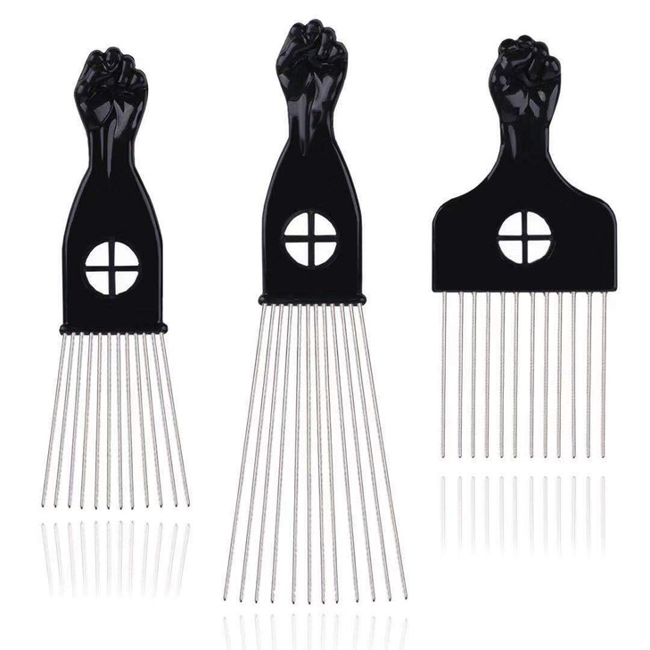 LEADUWAY Hair Picks Black Metal Afro Combs for Hair Styling Fist Pick for Women and Men