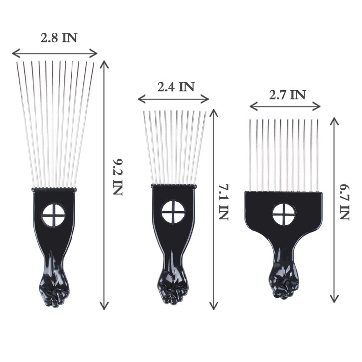 LEADUWAY Hair Picks Black Metal Afro Combs for Hair Styling Fist Pick for Women and Men