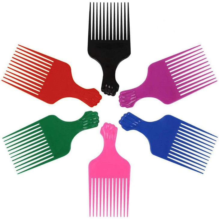 LEADUWAY Fist Picks for Curly and Afro Hair Plastic 65 inch Lift Picks for Women and Men Rainbow Set 6 PCS
