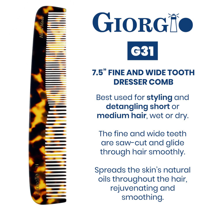Giorgio G31 Fine Tooth and Wide ToothHair Comb Hair Styling Comb for Men Grooming Hair Combs for Women Mens Beard Care C