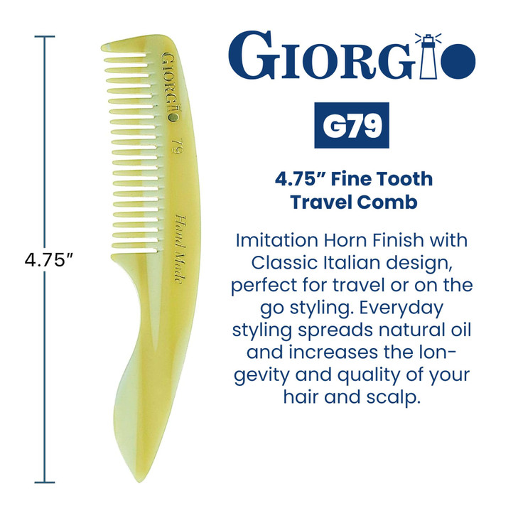 Giorgio G79 Travel Size Mustache and Beard Comb for Men Small Fine Tooth Pocket Combs for Everyday Hair Care Sawcut and