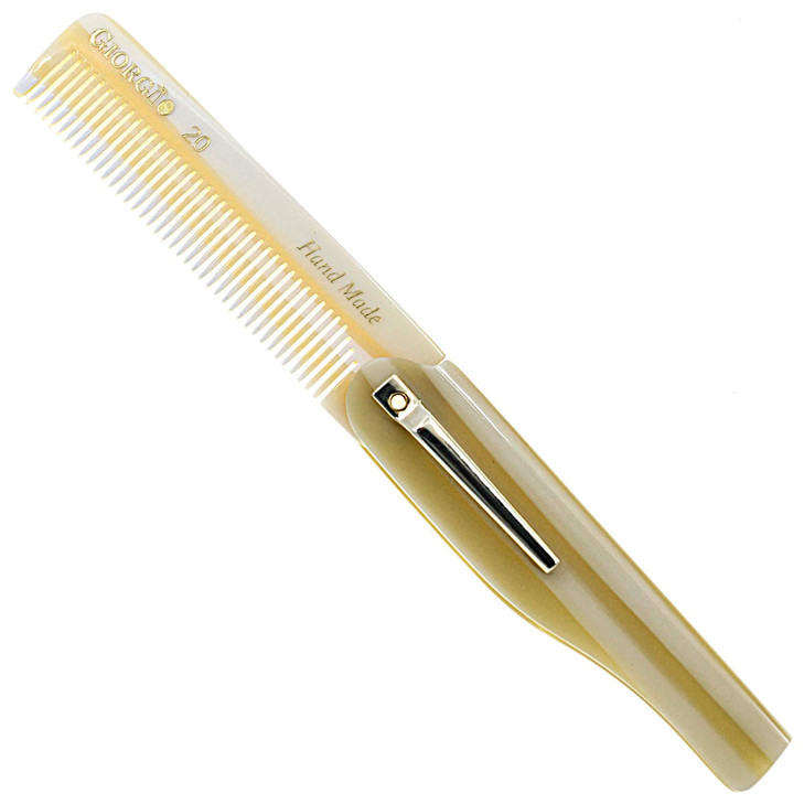 Giorgio G20 IVY Folding Fine Tooth Mustache and Beard Comb 65 Inches Sawcut and Hand Polished Ivory Styling and Travel C