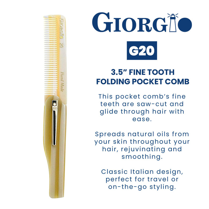 Giorgio G20 IVY Folding Fine Tooth Mustache and Beard Comb 65 Inches Sawcut and Hand Polished Ivory Styling and Travel C