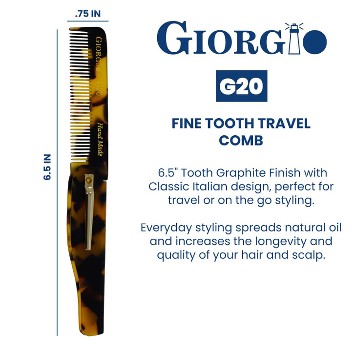 Giorgio G20 Folding Mustache and Beard Comb 65 Inches Fine Tooth Styling and Travel Comb for Everyday Hair Care Handcraf