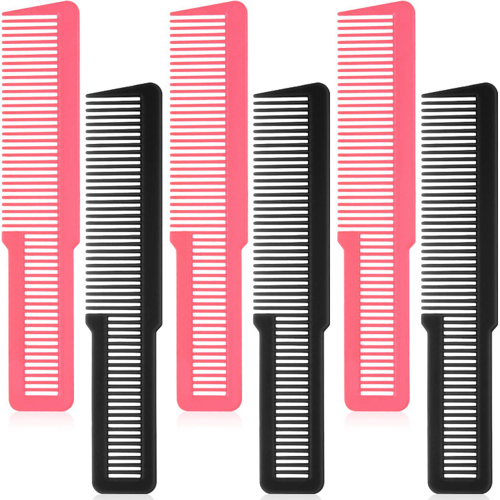 Patelai 6 Pieces Clipper Barber Comb Professional Flat Top Combs for Stylists and BarbersBlack Pink