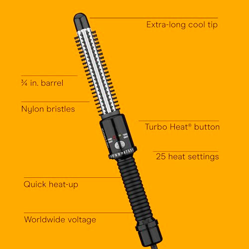 Conair Instant Heat Curling Iron Brush 34Inch Barrel Curling Brush for Short Hair 30Second HeatUp with 25 Heat Settings