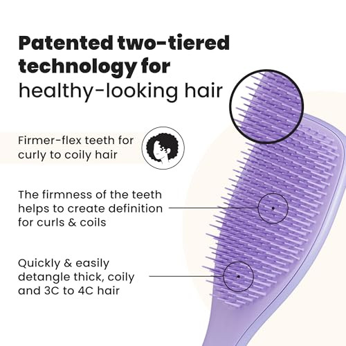 Tangle Teezer Ultimate Detangler Curly Hair Brush Dry Wet Hairbrush Reduces Frizz Breakage for 3C to 4C Curly Hair Types