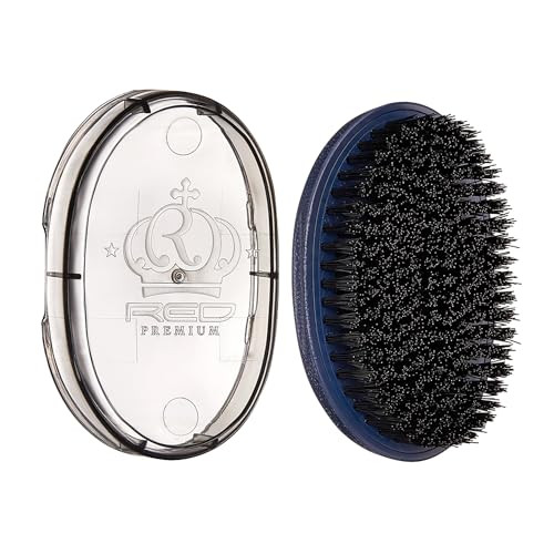 Red by Kiss Premium Pocket Wave Brush Hard Bow Wow Curved Palm Brush for 360 Waves High Density Hard Bristles for Coarse
