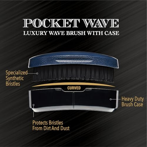 Red by Kiss Premium Pocket Wave Brush Hard Bow Wow Curved Palm Brush for 360 Waves High Density Hard Bristles for Coarse