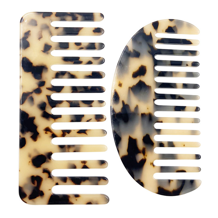 Large Wide Tooth Tortoise Shell Comb 2 Pack French Hair Detangling Comb Wide Tooth Pocket Combs for Thick Curly Wavy Wet