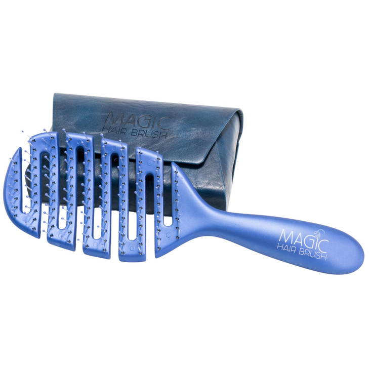 Magic Hair Brush Blue Professional Flexible Vented Detangler Brush Blue Travel Case Blowout WetDry Use