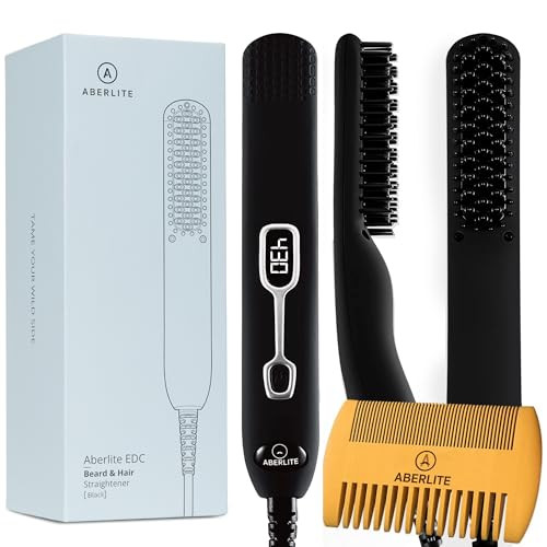 Aberlite EDC Mens Professional Heated Beard Straightening Brush and Grooming Tool for 05 inch plus Beards Black