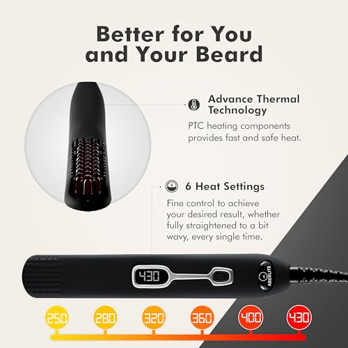 Aberlite EDC Mens Professional Heated Beard Straightening Brush and Grooming Tool for 05 inch plus Beards Black