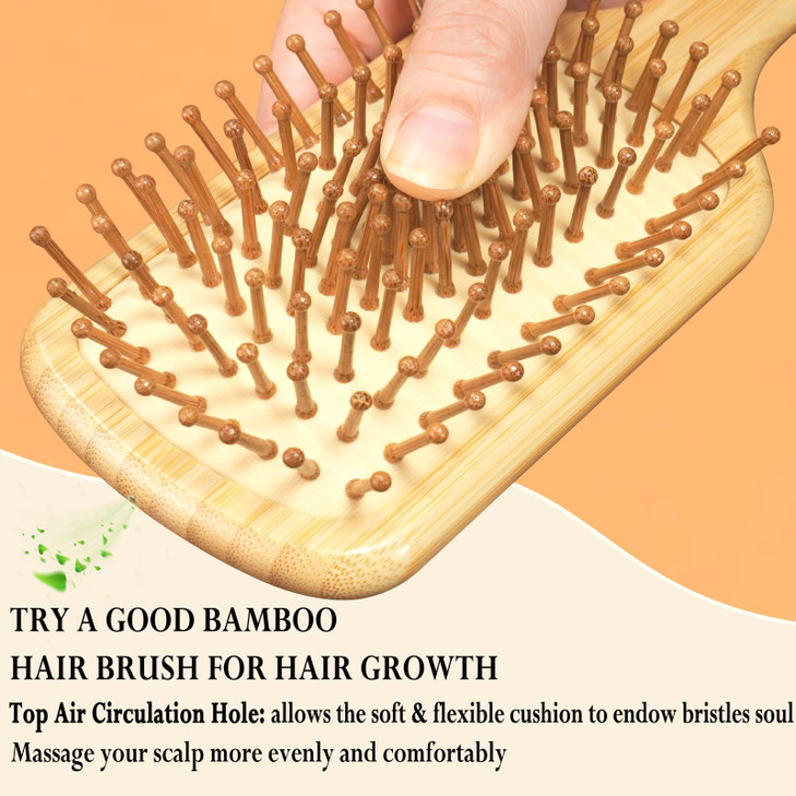 Adevwair Bamboo Hair Brush Natural Hairbrush for Hair Growth Paddle Hair Brushes for Women Men Kids Massage Scalp Wooden