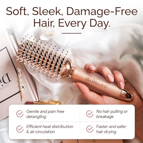 Lily England Vented Hair Brush for Blow Drying Easy Detangling Hairbrush for Women for Fine Thick Curly Hair with NonSli