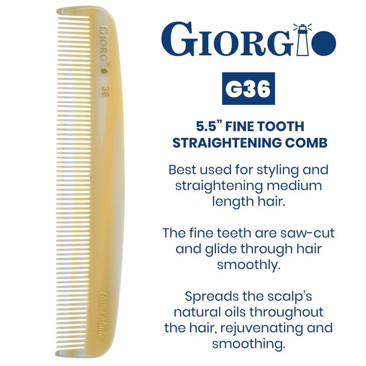 Giorgio G36 Handmade All Fine Tooth Pocket Comb for Men Hair Comb Straightener for Everyday Grooming Styling Hair Mustac