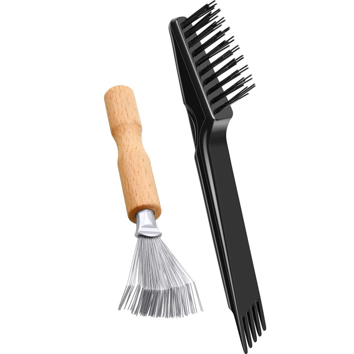 2 Pieces Hair Brush Cleaning Tools Mini Comb Cleaner Rake with Wooden Handle for Removing Hair Dust at Home and Salon Bl