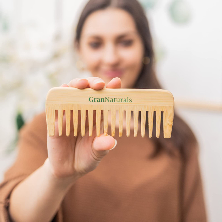 GranNaturals Wide Tooth Wooden Birthing Labor Comb Natural Wood Detangler for Wet or Dry Hair Prevents Tangle Static Sty