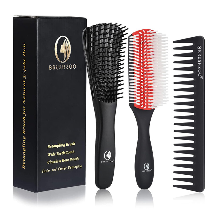 O BRUSHZOO Detangler Hair Brush for Curly Hair Curly Hair Brush for Natural 34abc Hair Detangling Brush for Women Men Ki