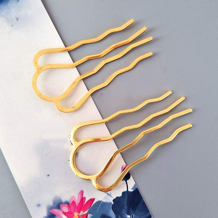 6 Pieces 4 Teeth Hair Combs Pins Brass Hair Fork Clips Hair Bun Plug Holder Hairside Comb Clip for Women Small 46 x 26mm