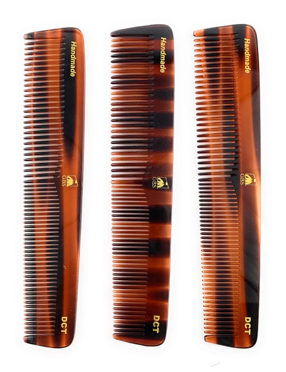 GENTS 7 Inch Tortoise Hair Combs Pack of 3 All Purpose Dressing Styling Detangling Combs for Barbers Stylists Everyday H