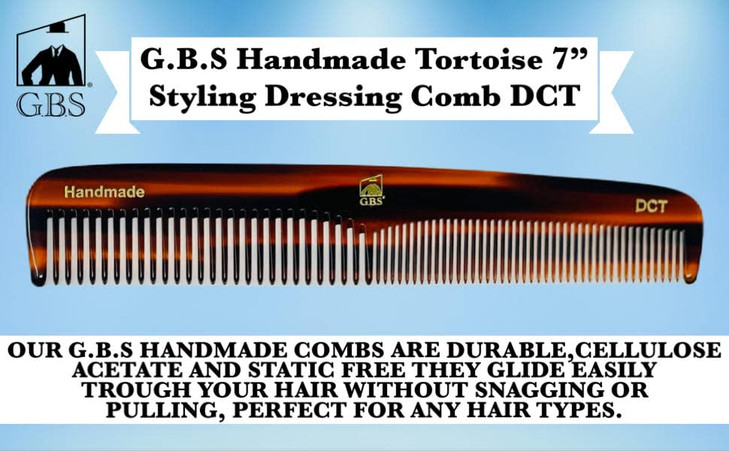 GENTS 7 Inch Tortoise Hair Combs Pack of 3 All Purpose Dressing Styling Detangling Combs for Barbers Stylists Everyday H