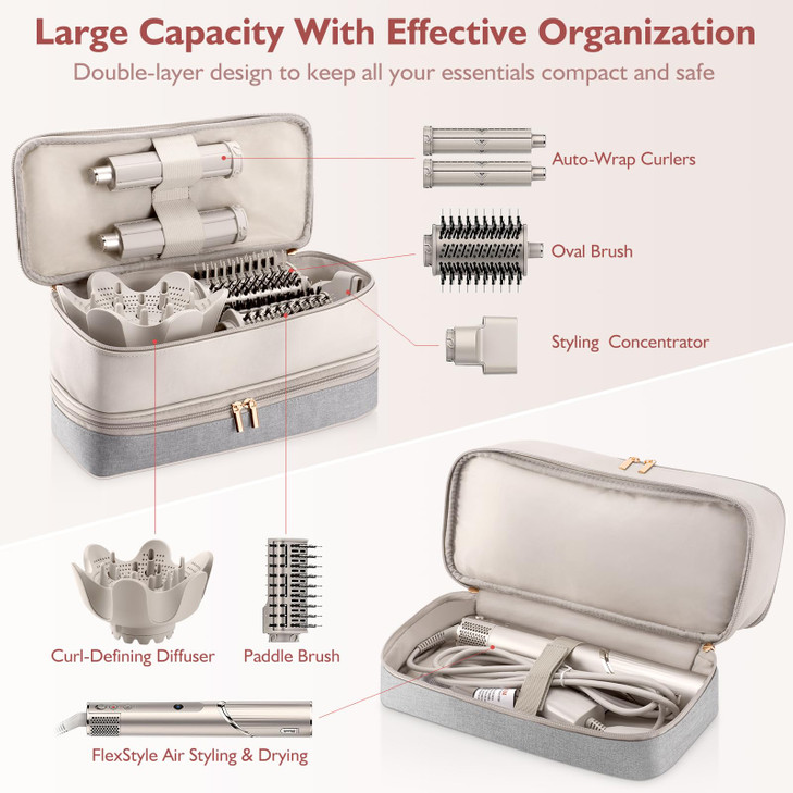 Adworte Travel Carrying Case for Hair Dryer Shark Flexstyle FlexFusion Airwrap Brush DoubleLayer Hair Accessories Tools
