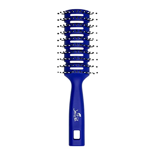 JOHNNY B Professional Vented Hair Brush for Blow Drying Detangling BallTipped Small Bristles Grooved Handle Blue