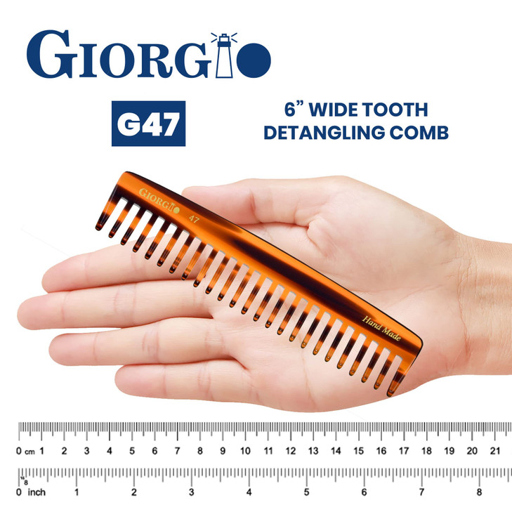 Giorgio G47 Wide Tooth Detangling Hair Comb for Thick Curly Wavy Hair Long Detangler Comb For Wet and Dry Hair Handmade