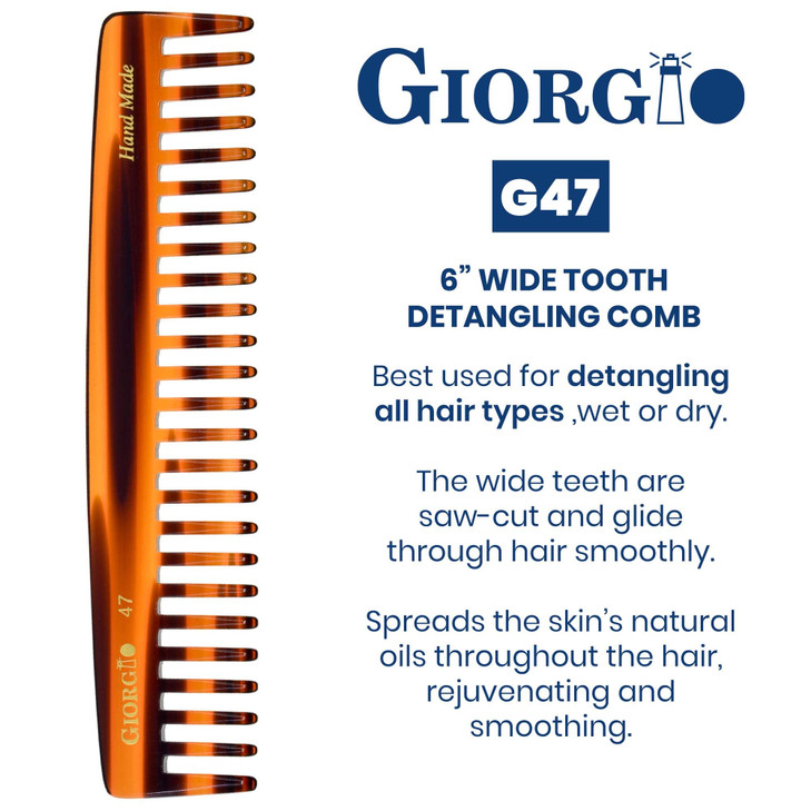Giorgio G47 Wide Tooth Detangling Hair Comb for Thick Curly Wavy Hair Long Detangler Comb For Wet and Dry Hair Handmade