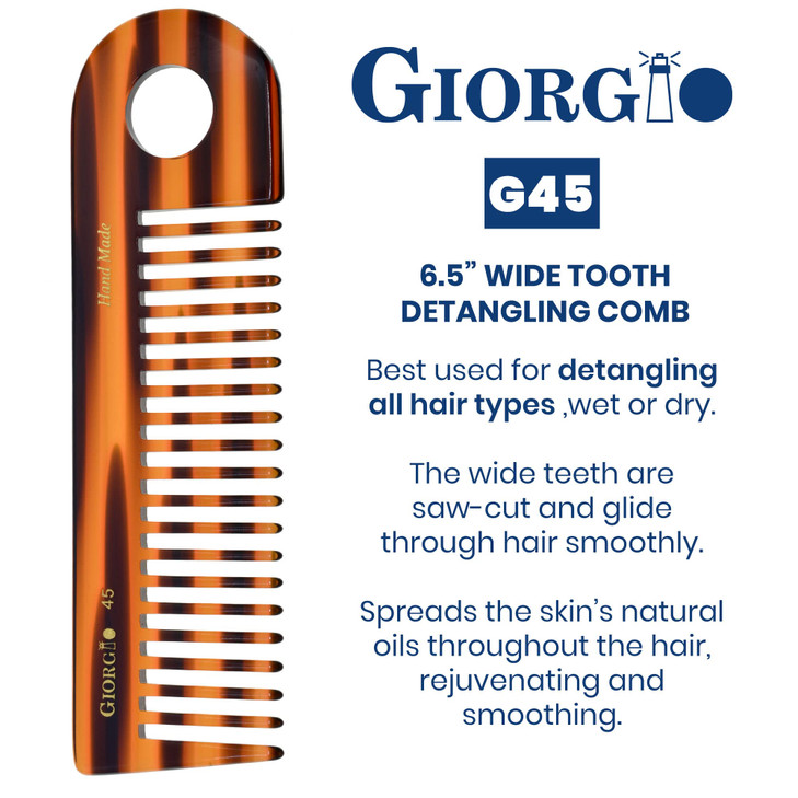 Giorgio G45 Tortoiseshell Detangling Wide Tooth Shower Comb Easy Use for Thick Curly Wavy Hair Long Detangler Comb For W