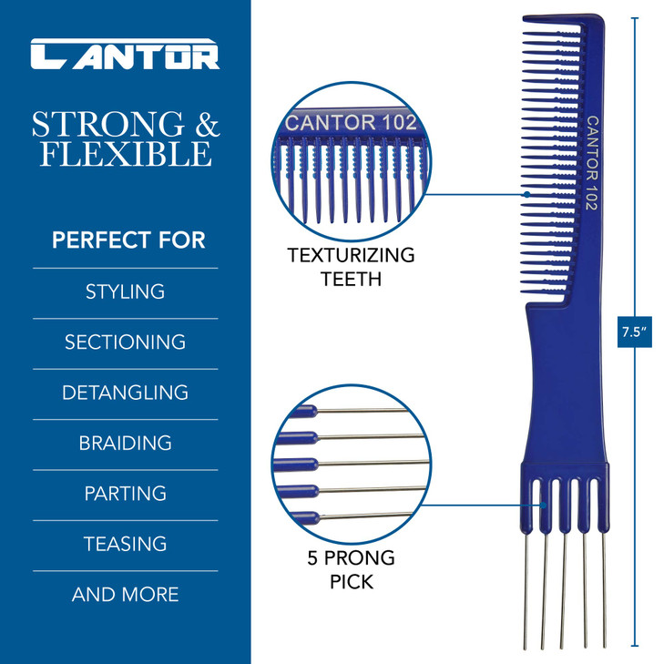 Lift Teasing Comb and Hair Pick 5 Pack Five Stainless Steel Lifts Chemical and Heat Resistant Detangler Anti Static Comb