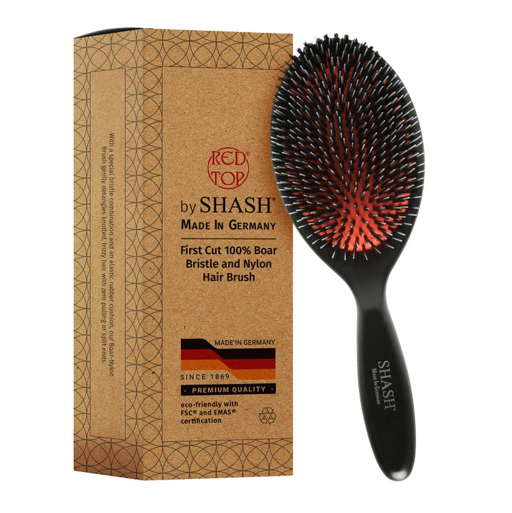 Since 1869 Hand Made In Germany Nylon and 100 First Cut Boar Bristle Brush Suitable For Normal to Thick Hair Gently Deta