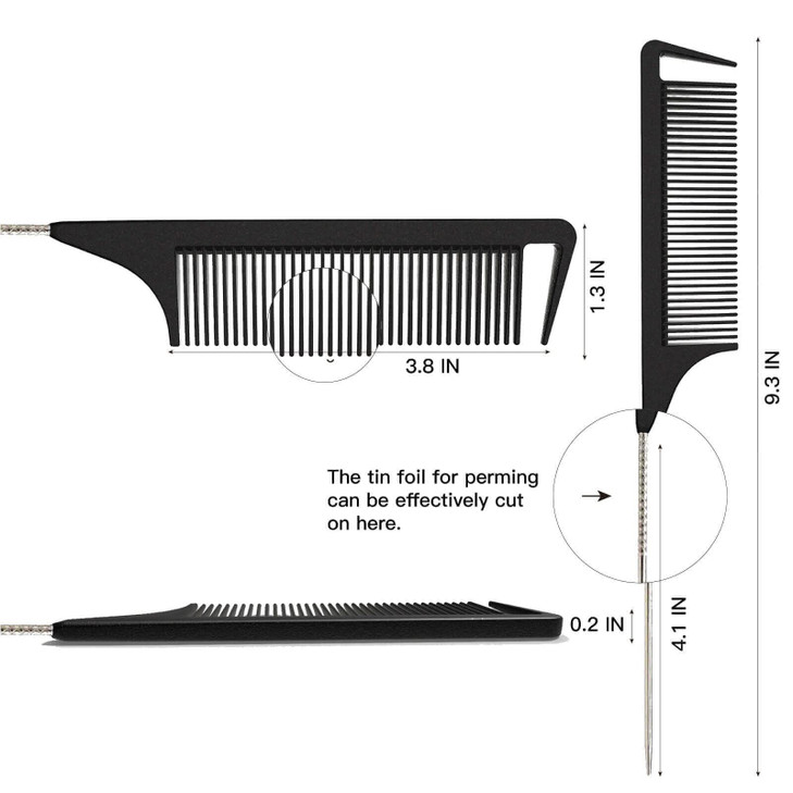 Yumflan Hair Comb Rat Tail Comb for Braiding Hair Fine Tooth Hair Comb with Stainless Steel Pintail for Sectioning Parti
