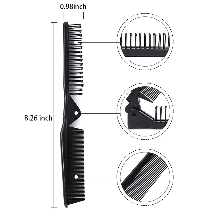 Louise Maelys Portable Travel Folding Hair Brush Compact Pocket Double Headed Antistatic Comb