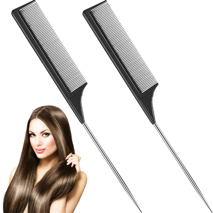 Leinuosen 2 Pack Rat Tail Combs with Parting Tip Steel Pin for Women Teasing Comb for Sectioning Parting Splitting Styli