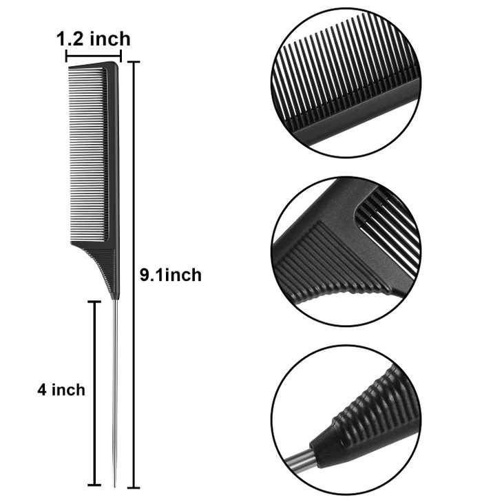 Leinuosen 2 Pack Rat Tail Combs with Parting Tip Steel Pin for Women Teasing Comb for Sectioning Parting Splitting Styli