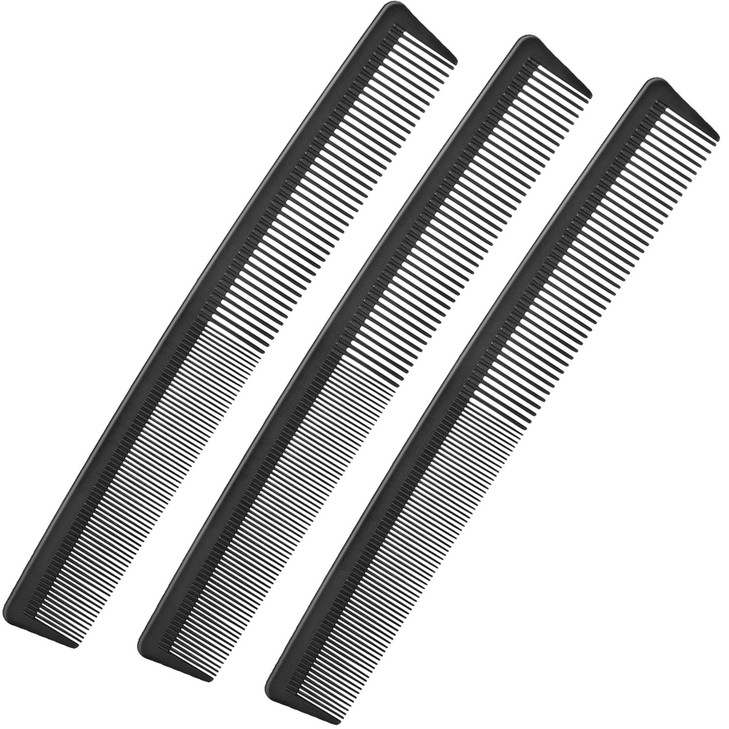 Leinuosen 3 Pack Fine and Wide Tooth Hair Comb Professional Women and Men Black Carbon Barber Fiber Cutting Comb Heat Re