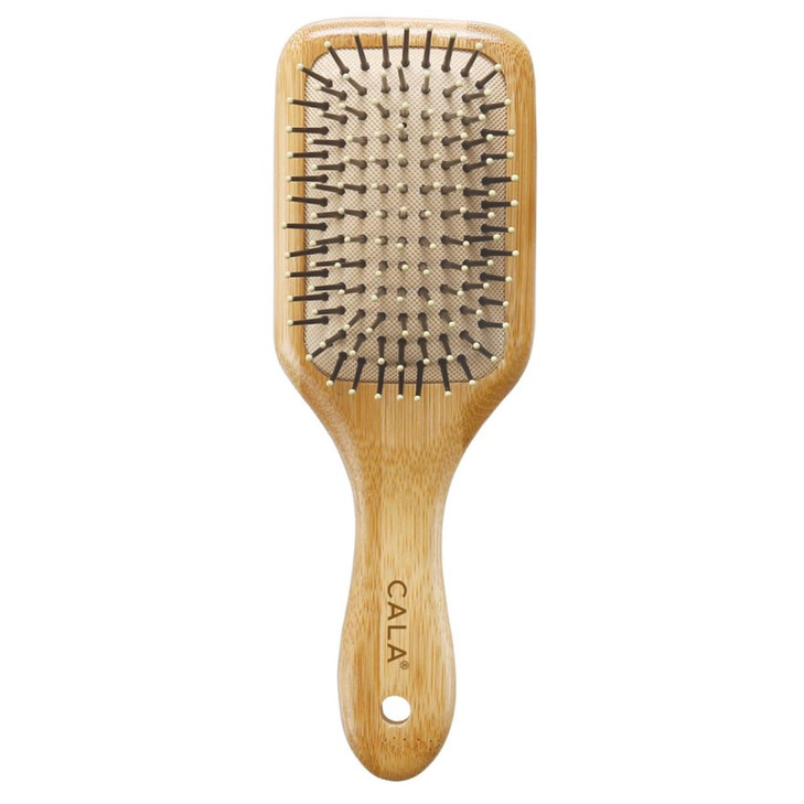 CALA Bamboo Paddle Hair Brush Medium Size EcoFriendly Bamboo Handle Flexible Cushion Base BallTipped Bristles Gently Det