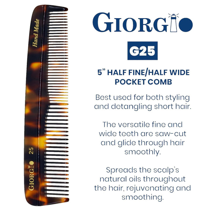 Giorgio G25 FineTooth and WideTooth Pocket Comb Hair Styling Comb for Men and Women Handmade Beard Combs for Men Barber