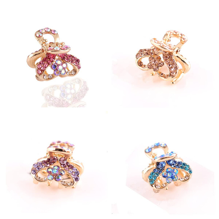 Ruihfas Mini Rhinestone Hair Claw Clips for Women Girls Hair Accessories Crystal Floral Jaw Claw Hair Clip Hairpins 4cou