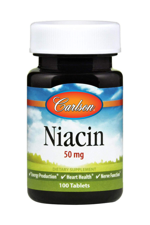Carlson - Niacin, 50 mg, Supports Cholesterol Metabolism, Energy Production, Heart Health, Nerve Function, 100 Tablets online at globaldelivered