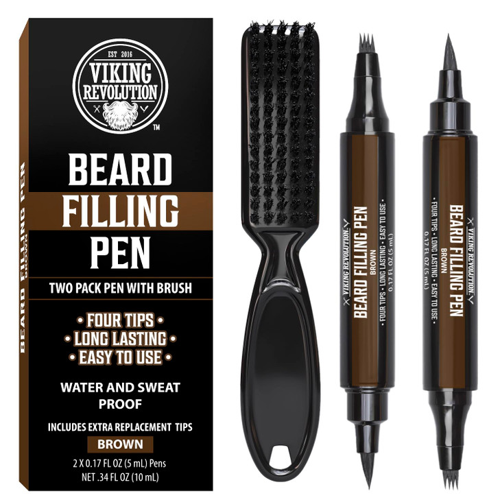 Viking Revolution Beard Pen 2 Pack Brown Beard Pencil Filler for Men Lapiz para Barba de Hombre Beard Filler for Men Wat