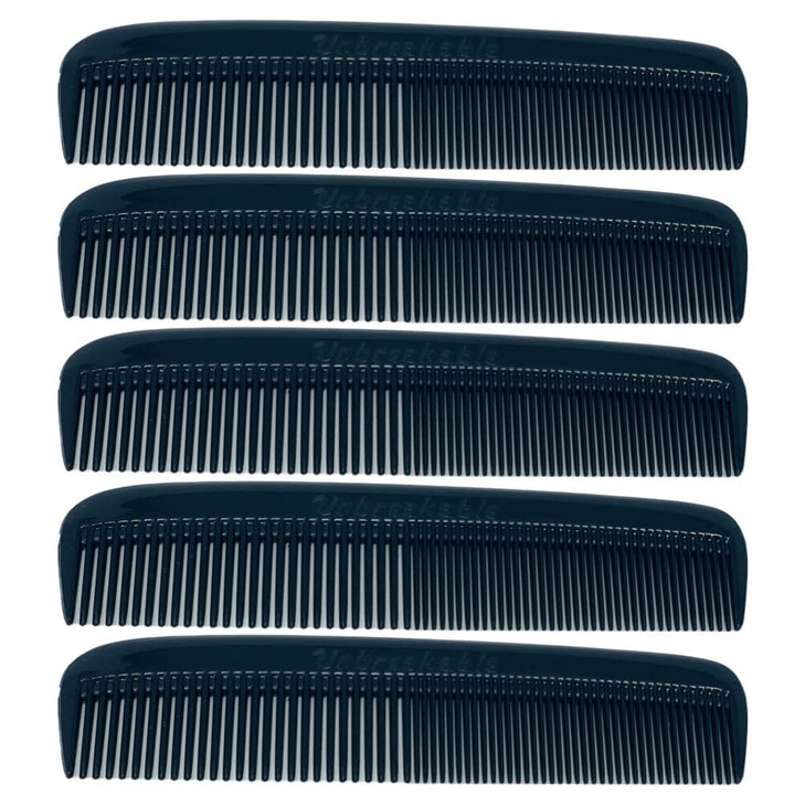 GENTS 5 Pack Pocket Comb Black Unbreakable Round Teeth Course Fine Pocket Beard Mustache Combs for Mens Hair Sideburns T