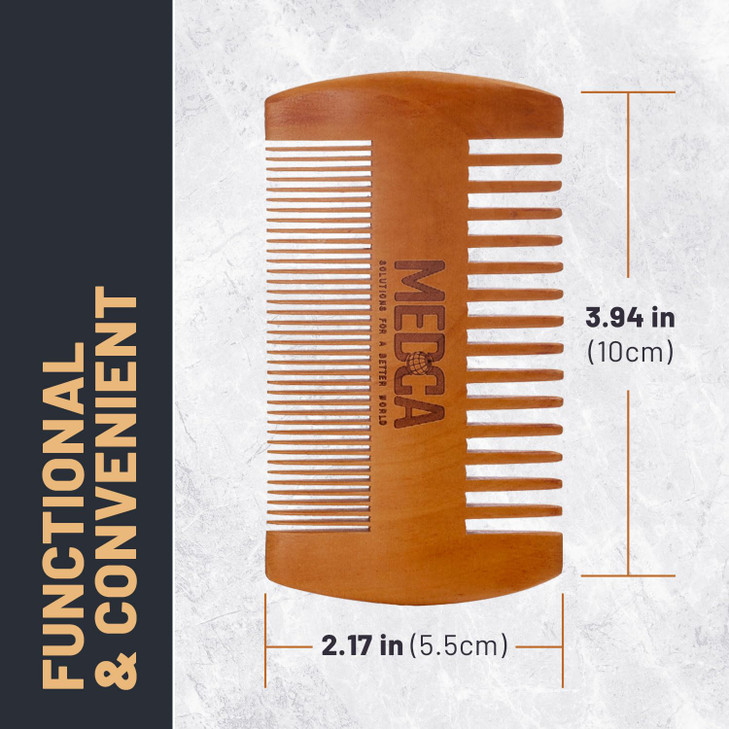 Wooden Beard Comb With Leather Case Handcrafted Solid Beechwood Beard Mustache and Head Hair Pocket Combs for Men Dual A