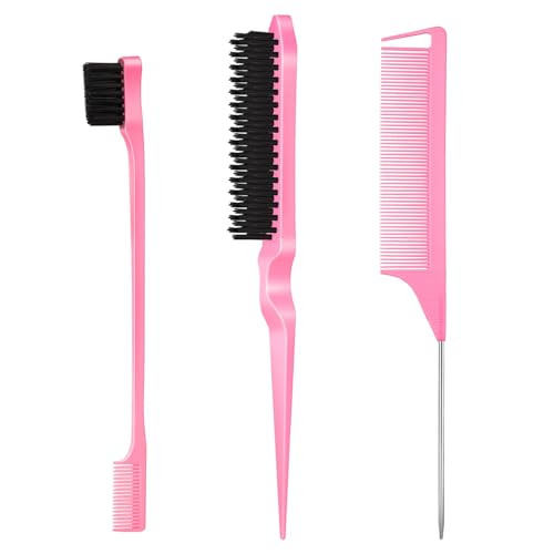 SWEET VIEW 3 Pcs Slick Back Hair Brush Rat Tail Comb Edge Bristle Brush Hair Accessories for Girls Kids Toddlers Sleek P