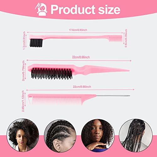 SWEET VIEW 3 Pcs Slick Back Hair Brush Rat Tail Comb Edge Bristle Brush Hair Accessories for Girls Kids Toddlers Sleek P