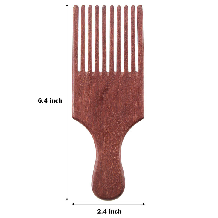 2 Pieces Wooden Beard and Hair Combs LongTooth Detangling Combs for Women and Men Natural Color Reddish Brown