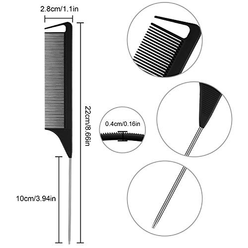 Patelai 30 Pcs Rat Tail Combs Bulk Steel Pin Rat Tail Carbon Fiber Heat Resistant Teasing Combs Fine Tooth Pintail Braid