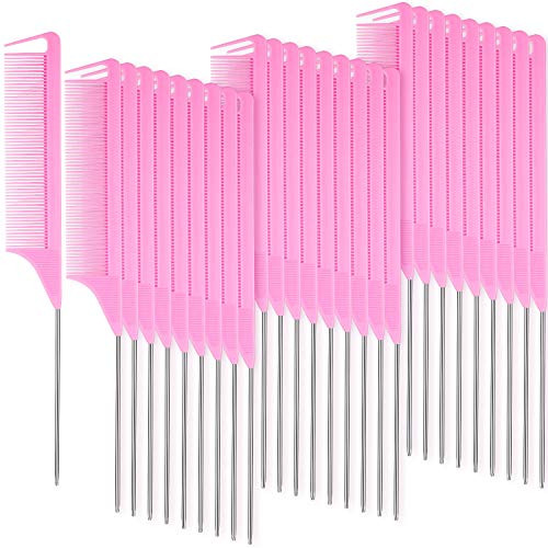 Patelai 30 Pcs Rat Tail Combs Bulk Steel Pin Rat Tail Carbon Fiber Heat Resistant Teasing Combs Fine Tooth Pintail Braid